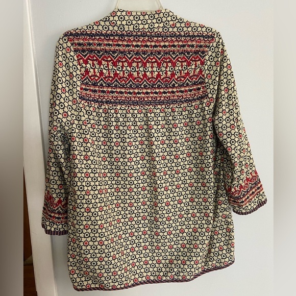 World Market Embroidered 3/4 Sleeve Kimono Size S/M Cream Red and Blue Print - Picture 3 of 13